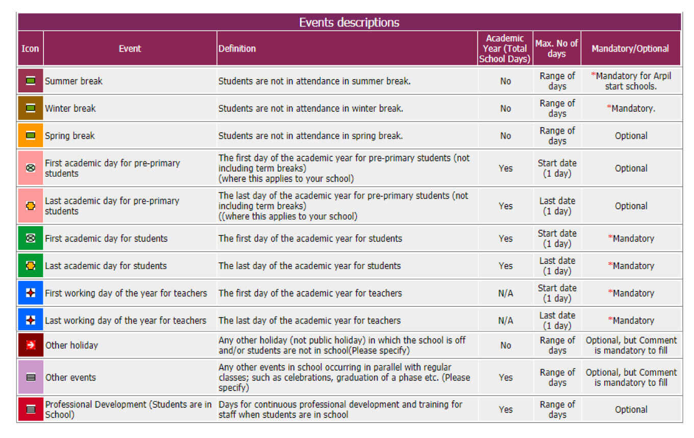 School Calendar 2020